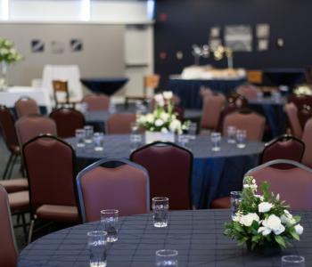 Tables with water ready for guests